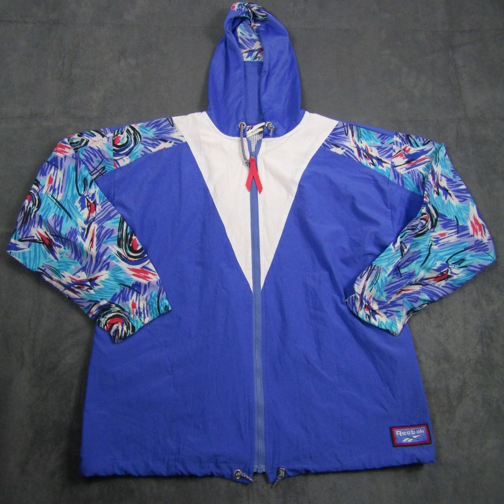Reebok Windbreaker Jacket Mens Medium Blue Vintage 90s Abstract Print WR211034